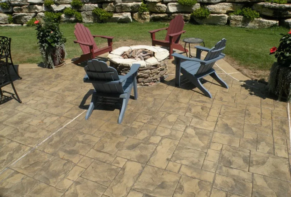 backyard stamped concrete patio